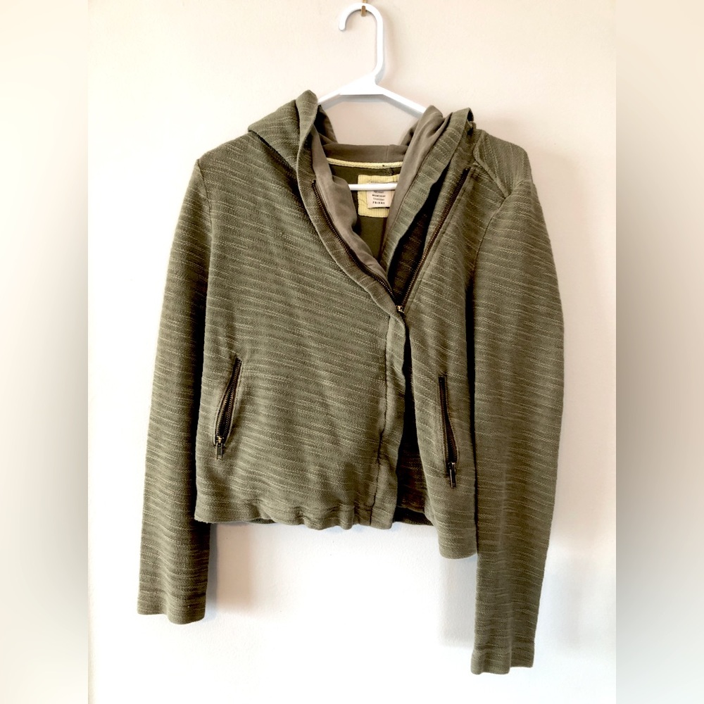 Anthropologie Saturday Sunday Zip-Up Moto Style Jacket/Sweater in Sage Green